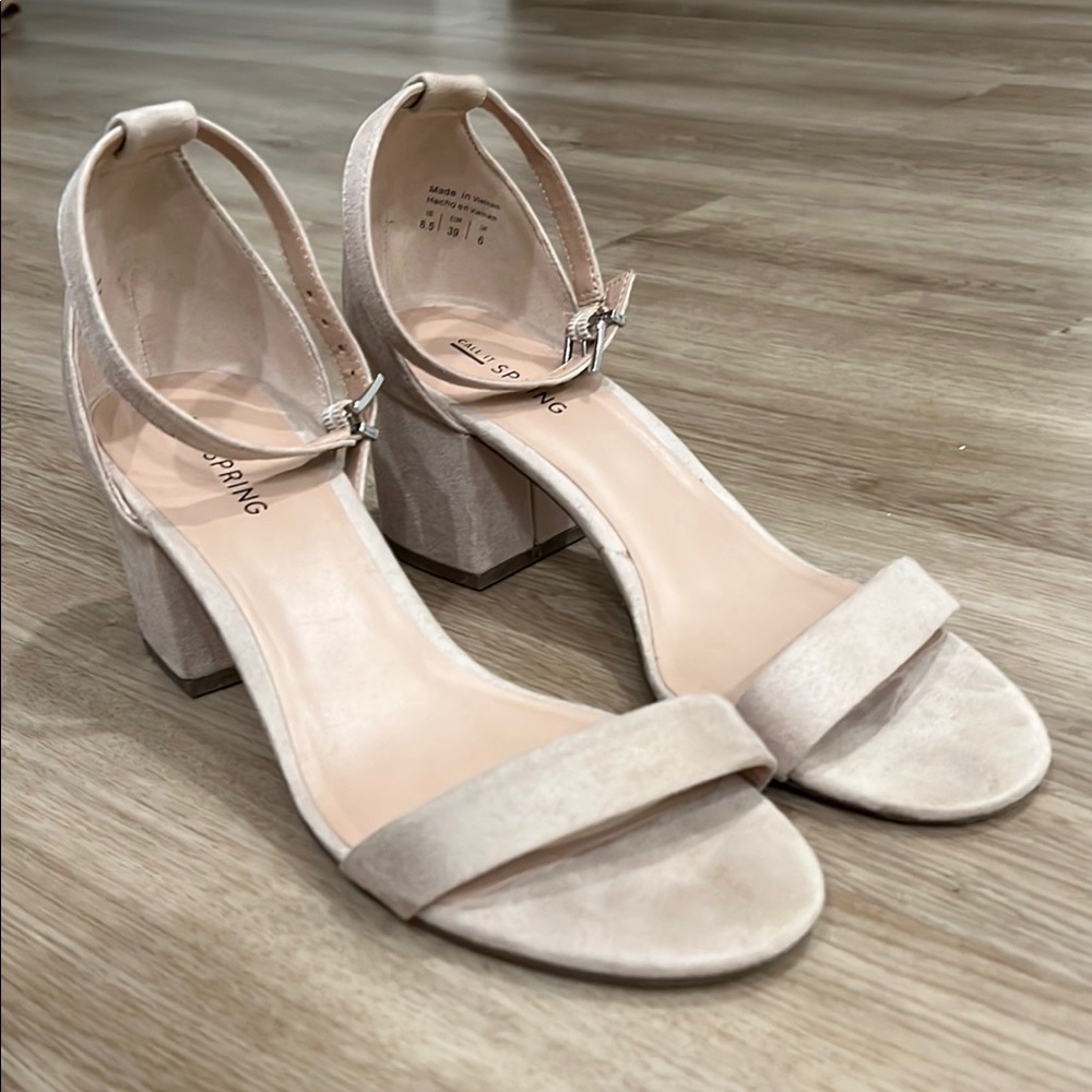 Cream Beige Block Heel Sandals